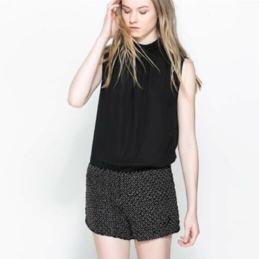 Zara black beaded shirts romper sz small